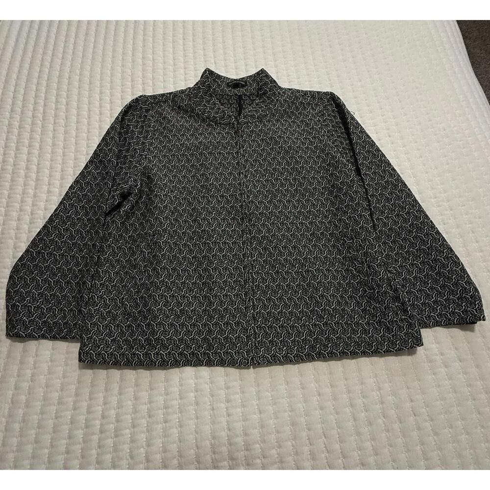 Eileen Fisher Jacquard Cotton Blend Flight Jacket Zip Women’s Large Black White